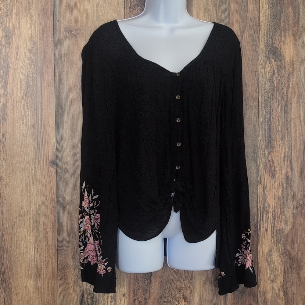 Billabong Black Flower Blouse Medium Back Strap